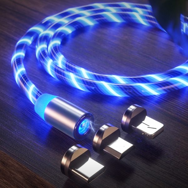 1M 2M LED Light Streamer Magnetic Line Charge Cable Data Line Charging Line Color Luminous Lamp USB Cable For Mobile Phone