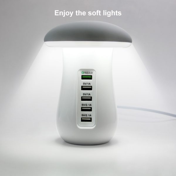 New Arrival Mushroom Night Lamp With 5 Ports Phone Charging Table Station Mini Portable Fast Charger