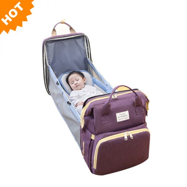 Mommy Outdoor Travel Baby Nappy Changing Expandable Baby Bed Diaper Bag Backpack