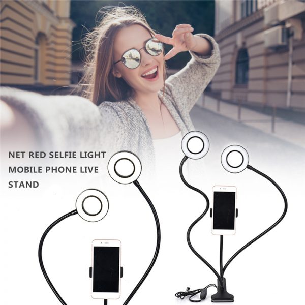 Beauty 3inch Two lights with Cell Phone Holder Stand for Live Broadcast Flexible Selfie Arm Stand Led Ring Light