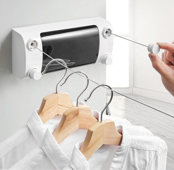 Retractable Clothes Wall Hanger Indoor Drying Rack Balcony Double Line Clothesline String